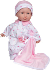 JC Toys La Baby Sada kavkazských panenek - 28 cm Měkká omyvatelná panenka Růžová Odnímatelný outfit s čepicí, dekou a dudlíkem pro 12 měsíců a více Naty Shop Dolls Pink Single