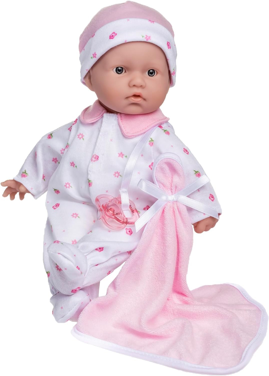 JC Toys La Baby Sada kavkazských panenek - 28 cm Měkká omyvatelná panenka Růžová Odnímatelný outfit s čepicí, dekou a dudlíkem pro 12 měsíců a více Naty Shop Dolls Pink Single
