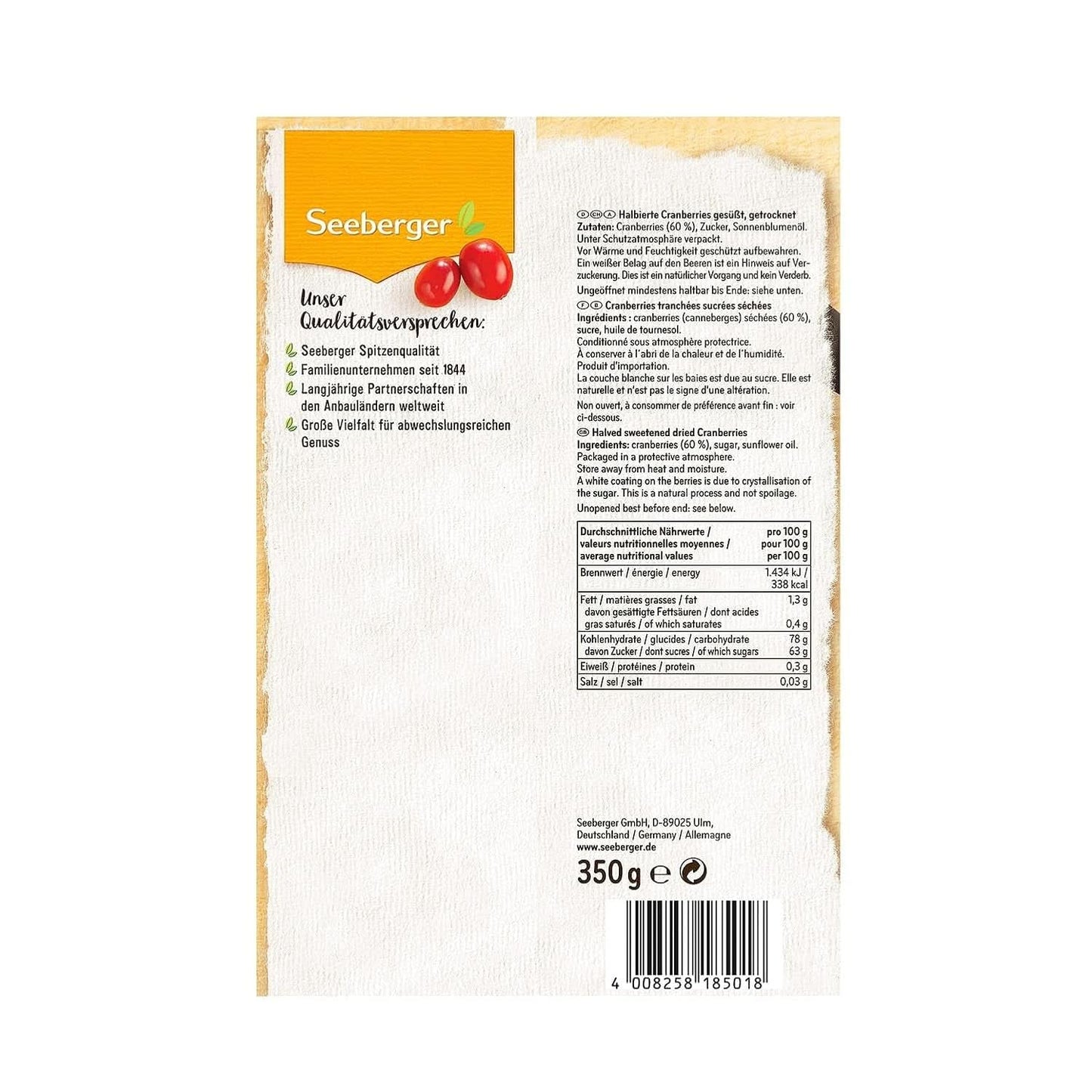 Seeberger, půlené, ovocné a sladké kanadské brusinky Naty Shop dehydratované produkty