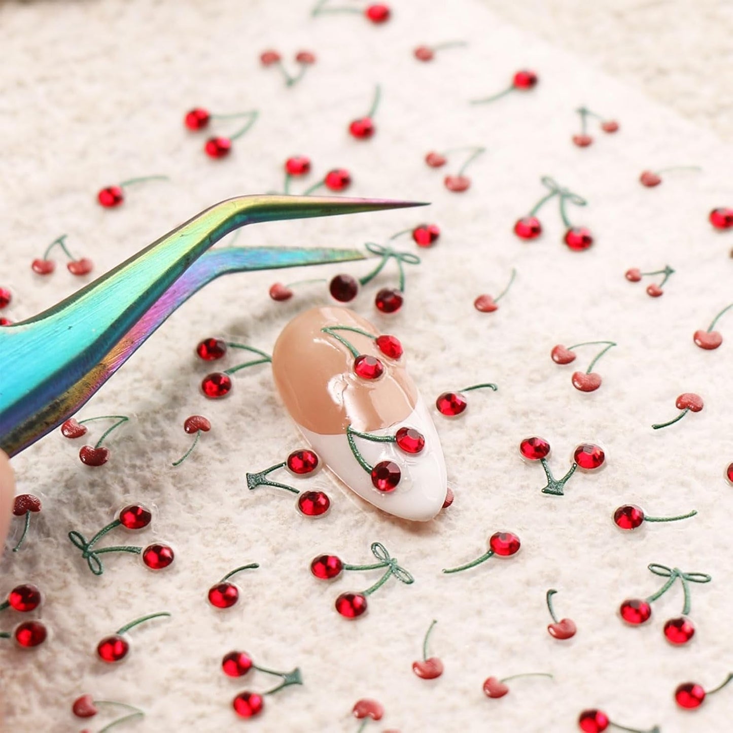 JMEOWIO 3D Nálepka na nehty Kirsche Nail Art Nálepka Selbtklebend Nagelaufkleber 5D Stereoskopická dekorace Nageldesign Zubehör 1 Blatt