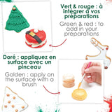 Scrapcooking - Sada 3 práškových vánočních potravinářských barviv - červená, zelená, zlatá - Jedlé potravinářské barvivo na pečení, dorty, sušenky, pečivo, těsto, fondán - vánoční ozdoby - 4018