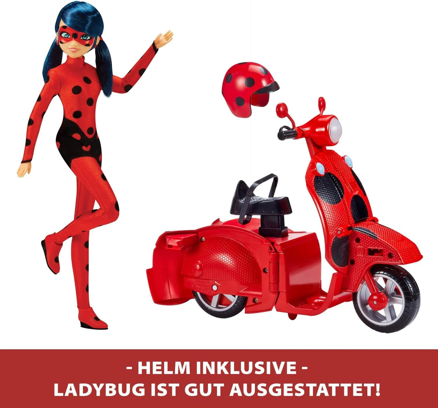 Bandai - Miraculous Ladybug - Miraculous Switch'n Go Scooter + 26 cm Ladybug Lucky Charm Articulated Doll - P50668