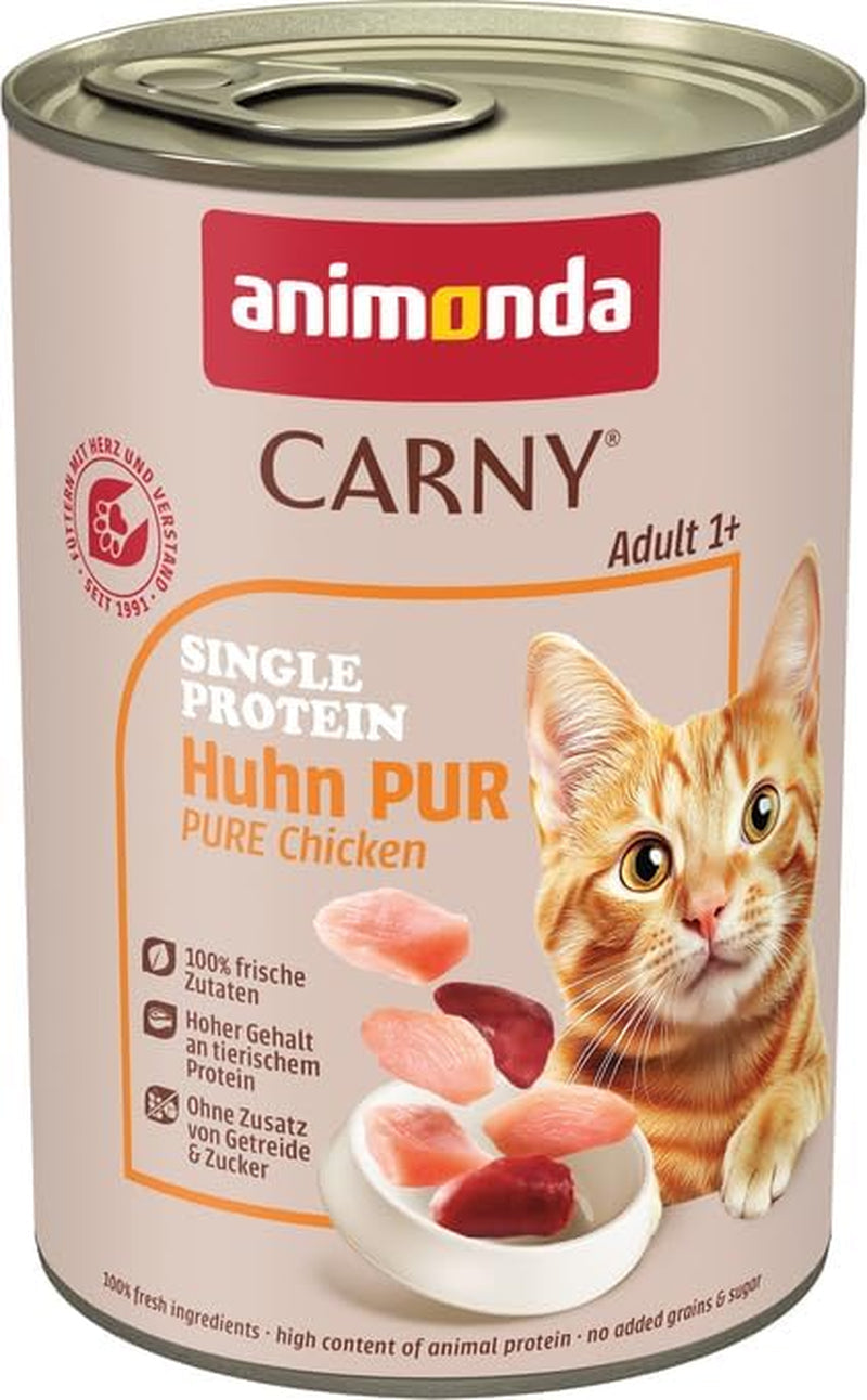 animonda Carny Adult Single Protein Pure Chicken (6 x 400 g), vlhké krmivo pro dospělé kočky s jediným zdrojem bílkovin, vlhké krmivo pro dospělé kočky, bez obilovin a cukru