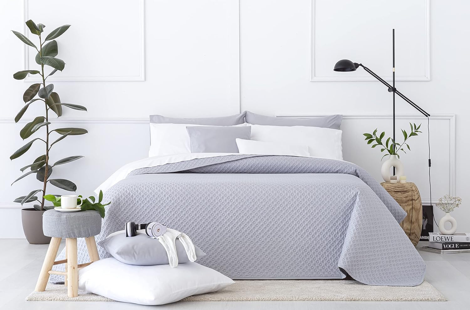 Přehoz Todocama Fine Boutique se vzorem piké, na jaro, léto, podzim a zimu, 100% super měkké mikrovlákno, multifunkční deka, 140/150/160-250 X 260 cm, světle šedá Postele a přikrývky Besuche den Todocama-Store Světle šedá 250 X 260 Cm