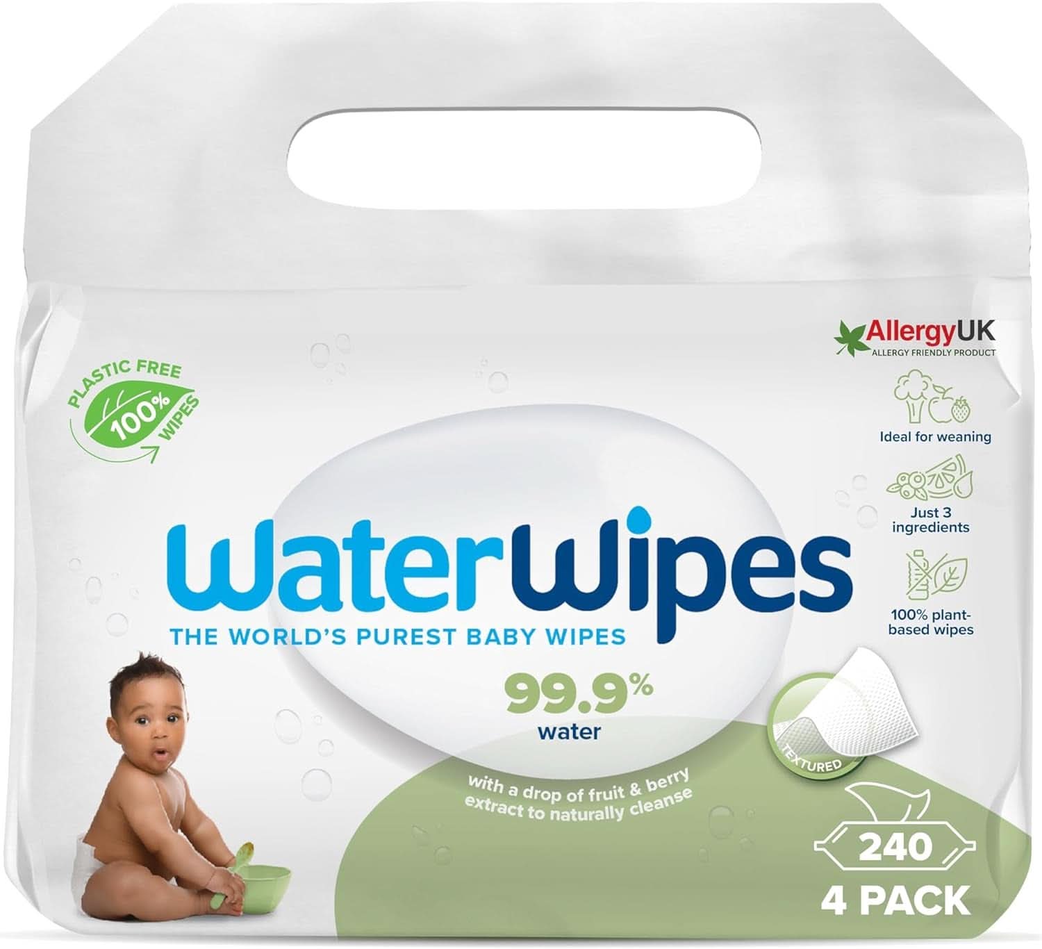 Vodní ubrousky Plastikfreie, Texturierte Reinigungstücher Für Kleinkinder & Babies, 240 kusů (4 balení), 99,9 % Wasserbasierte Reinigungstücher, Unperfümiert Für Empfindliche Haut Naty Shop 60 kusů (4 balení)