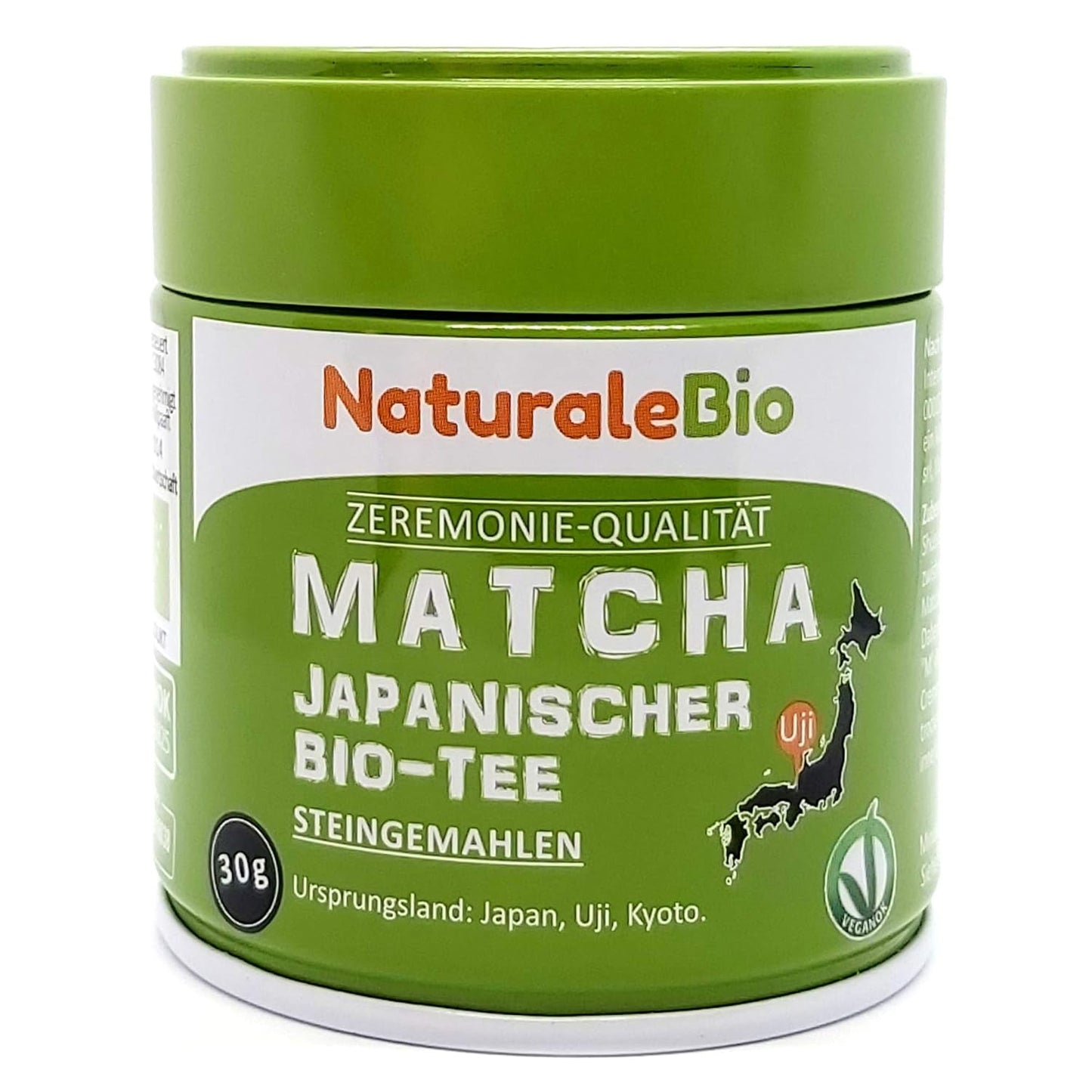 Naturalebio Ceremonial Grade Matcha Tea Powder Originální zelený čaj z Japonska. Ceremoniální prášek ze zeleného čaje Matcha vyrobený v Uji, Kyoto. Ideální na pití, vaření a latté. Krabička 30g.