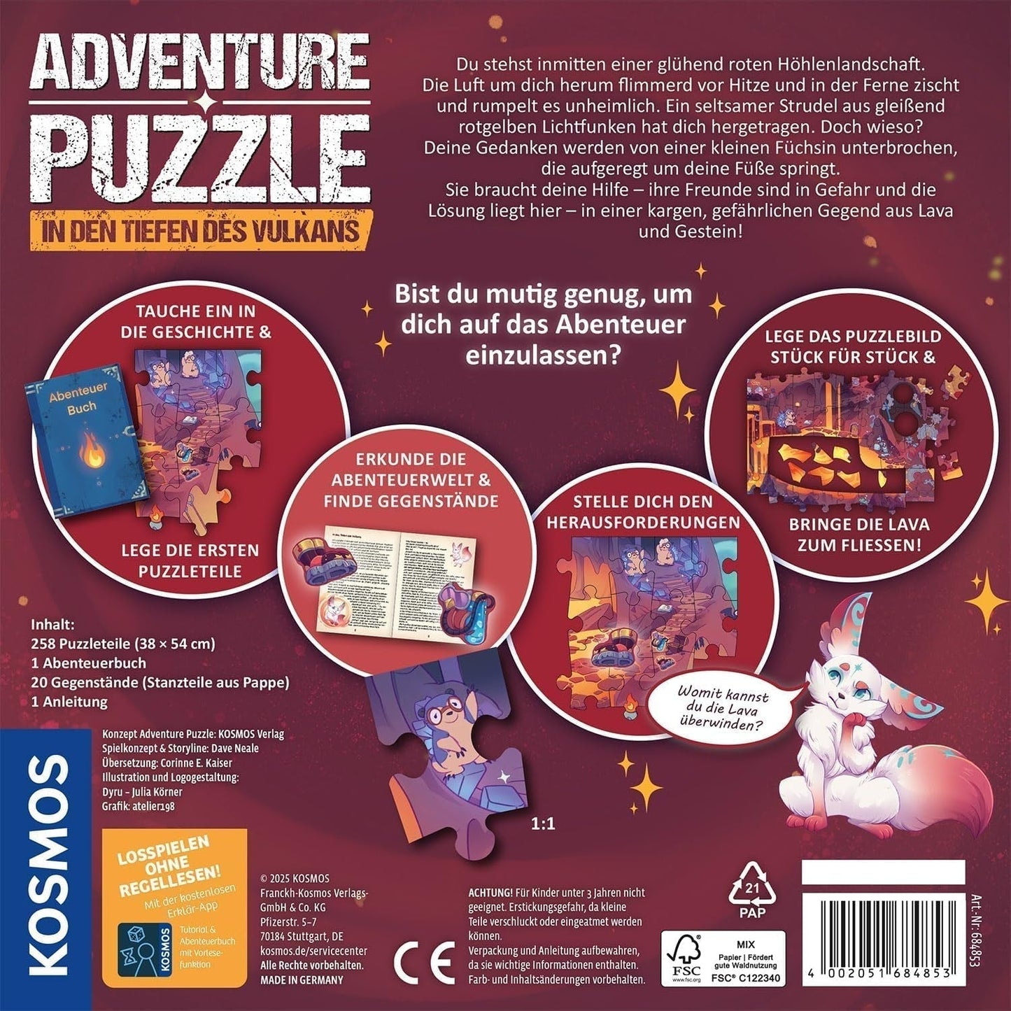KOSMOS 684853 Den Tiefen Des Vulkans Dobrodružné puzzle, 258 dílků, interaktivní dobrodružné puzzle pro děti 8+, objevte dobrodružný příběh s každým dílem puzzle Puzzle Naty Shop