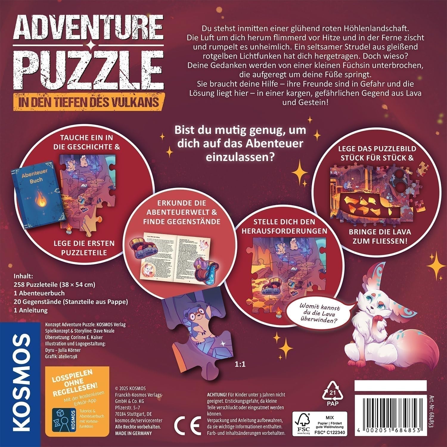 KOSMOS 684853 Den Tiefen Des Vulkans Dobrodružné puzzle, 258 dílků, interaktivní dobrodružné puzzle pro děti 8+, objevte dobrodružný příběh s každým dílem puzzle Puzzle Naty Shop