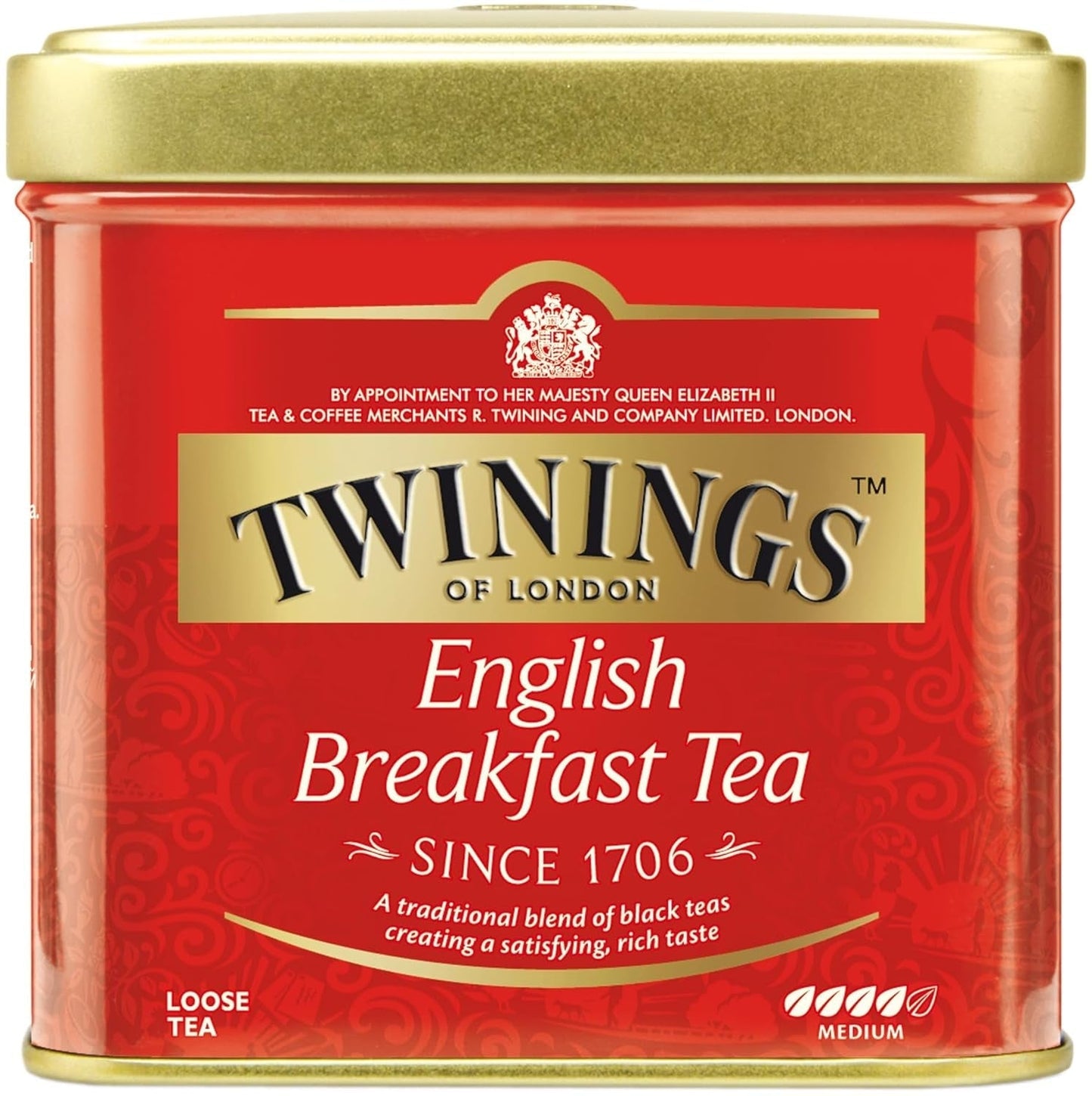 Twinings English Breakfast Tea Sypaný černý čaj v Tea Box Silný černý čaj z vysoce kvalitních čajových lístků sbíraných z nejlepších čajových plantáží na Srí Lance a Indii G, neutrální, 100 gramů