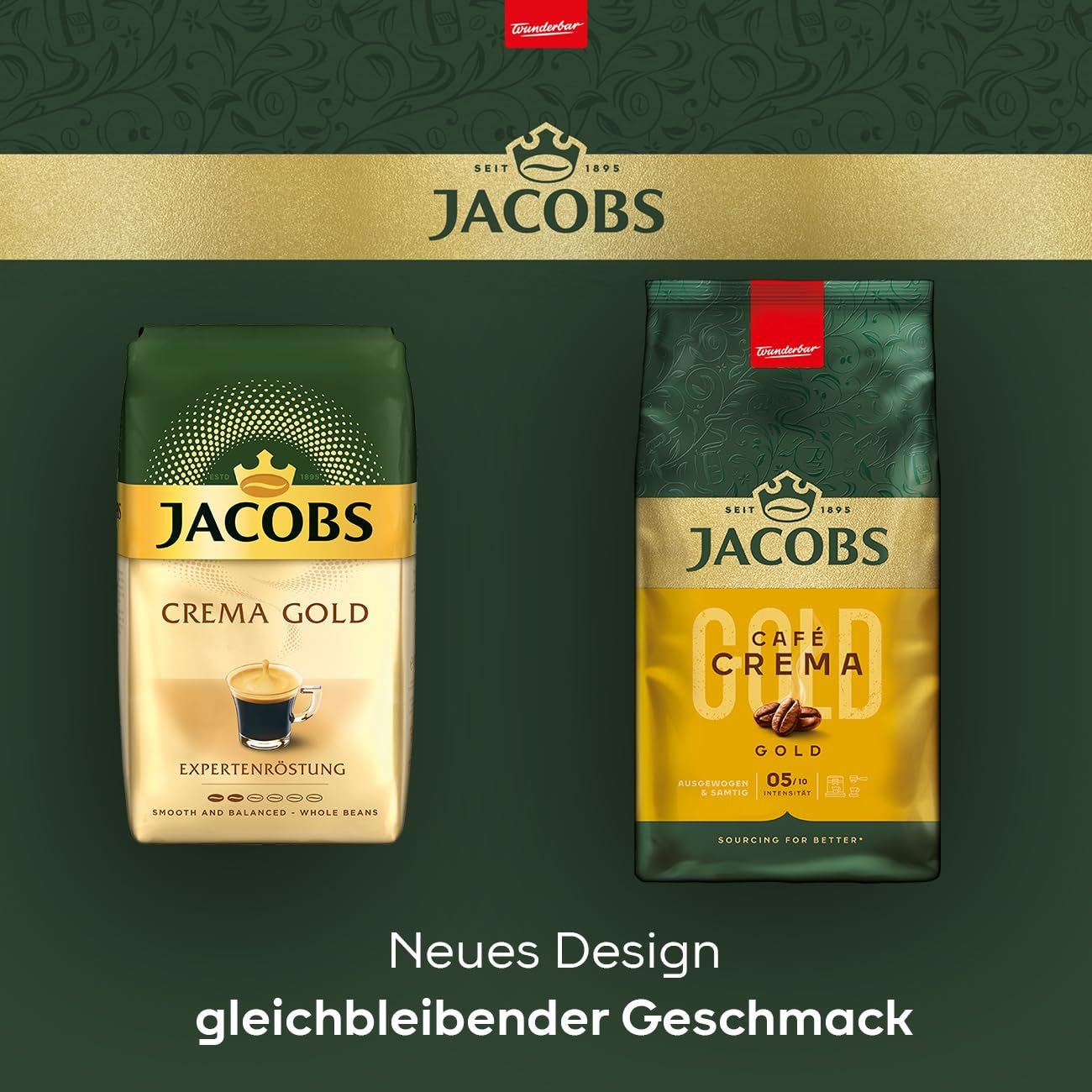 Jacobs Kaffeebohnen Café Crema Gold, vollmundig & fruchtig, geröstet v Brémách, Intensität 5/10, Kaffee ganze Bohnen, 1 kg