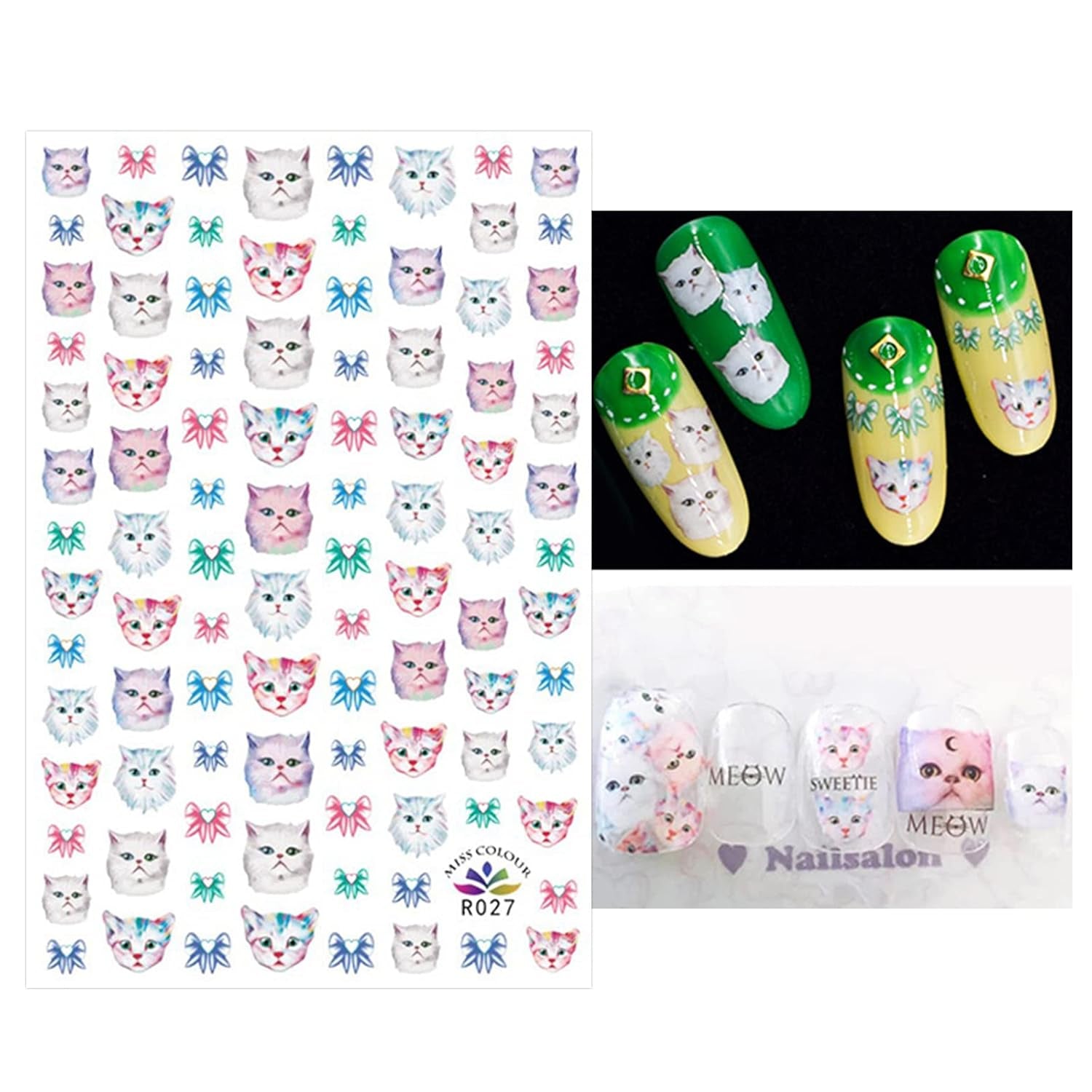 JMEOWIO Nálepka na nehty Tierische 8 Blatt Nálepka na nehty Selbstklebend Nagelaufkleber Katze Niedlich Dekoration Nageldesign Zubehör