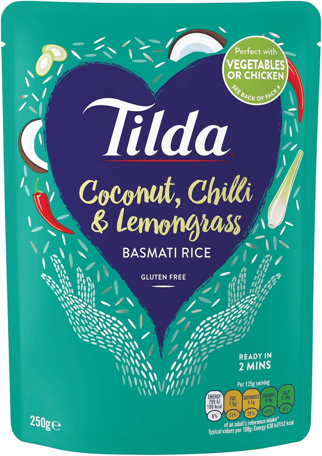 Tilda Basmati dušená rýže s kokosem, chilli a citronovou trávou - balení 6 ks (6 x 250 g)