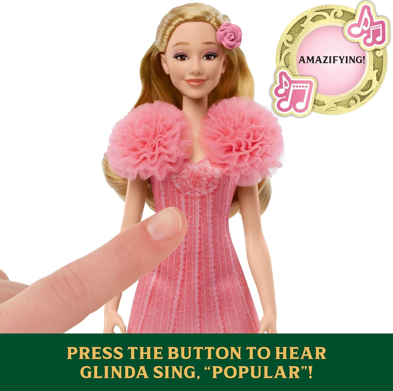 Mattel Singing Glinda Fashion Doll od Wicked a doplňky, nábytek a filmem inspirovaný vzhled a odnímatelné oblečení, zpívá „Hotly Loved“, JLG49, Pink Naty Shop Dolls