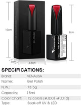 VENALISA Korálově oranžový UV lak na nehty 15 ml gelový lak na nehty pro UV lampu na nehty Průhledný gel lak na nehty Coral Orange Modely pro vlastní design nehtů