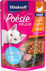 Vitakraft Poésie Délice, Junior, Mokré krmivo pro kočky, Mokré krmivo v omáčce, s krůtím masem, Multipack, pro mladé kočky, Bez přidaného cukru a obilovin (23 x 85 g)