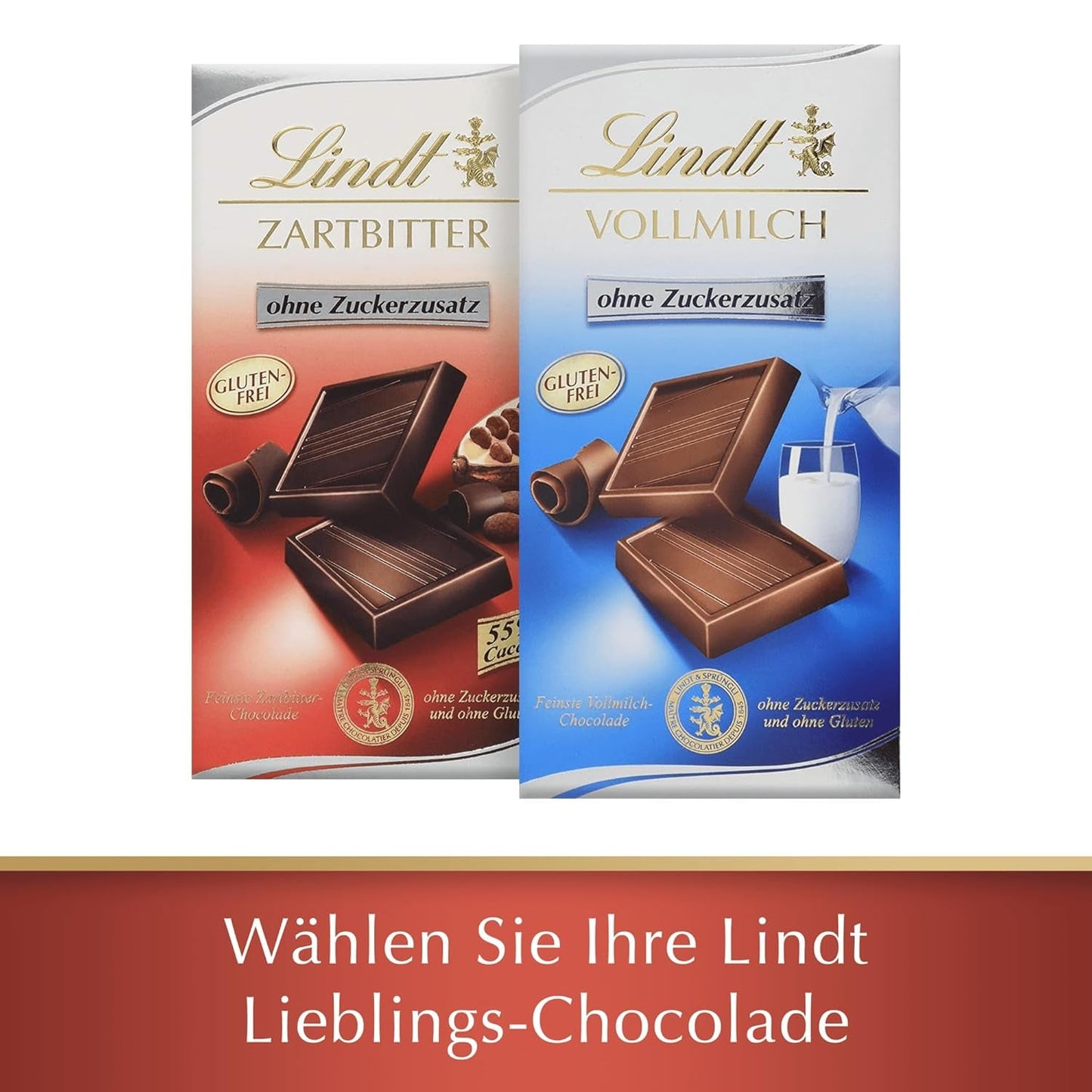 Lindt Čokoláda | Hořká čokoládová tyčinka bez přidaného cukru | 100 g | Nejjemnější hořká čokoláda s 55% kakaa, bez přidaného cukru a bez lepku | Čokoládová tyčinka bez lepku