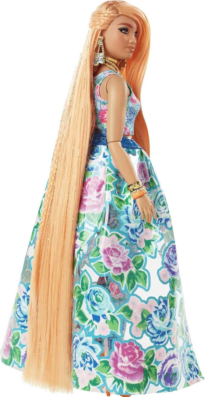 Barbie Extra Fancy, kurvige Langen erdbeerblonden Haaren, zweiteiliges Outfit, Blaue Katze, rosa Handtasche, Ananas-Sonnenbrille, inkl Puppe, als Geschenk geeignet, HHN14