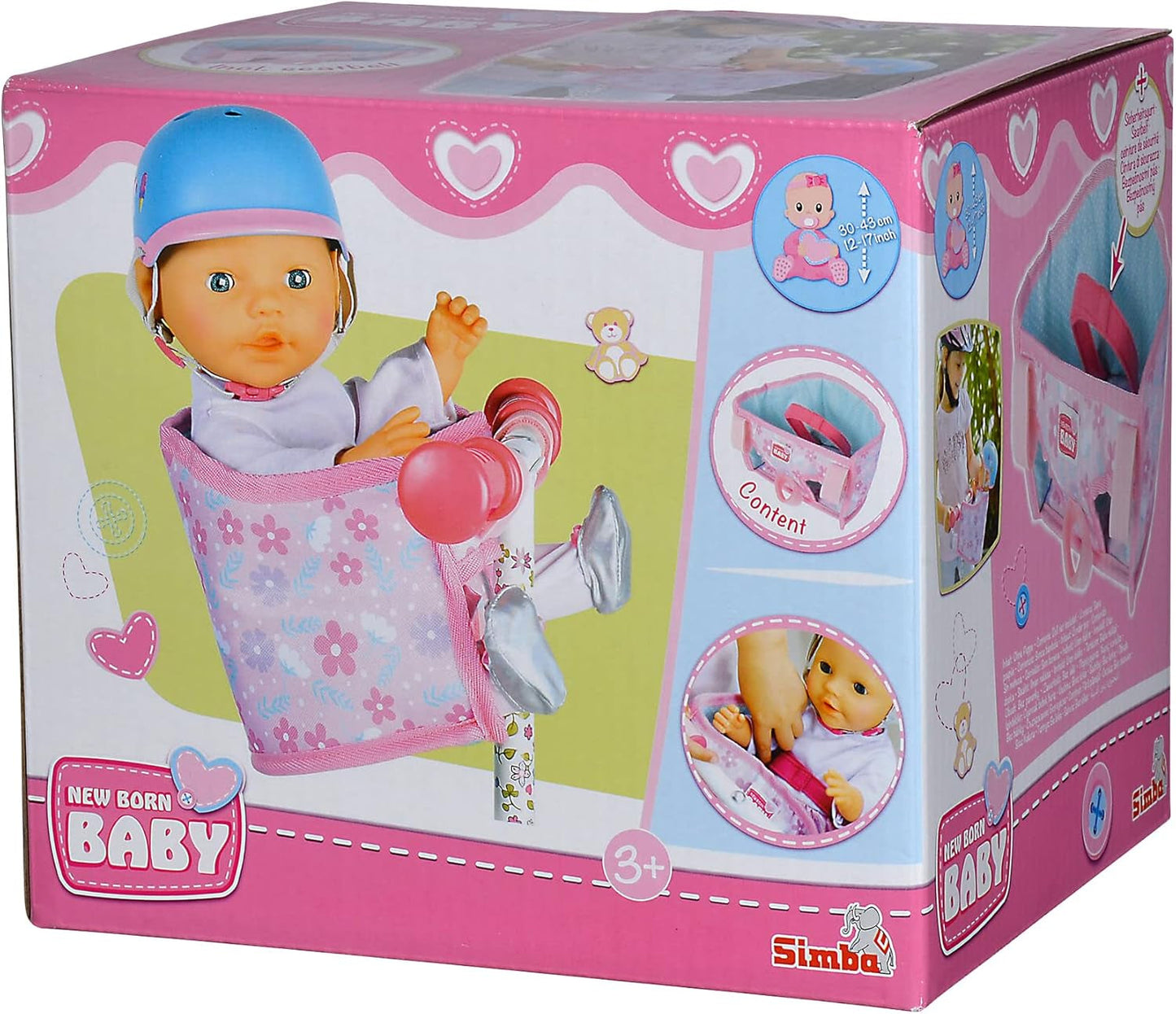 Simba 105560018 - Cyklosedačka pro novorozence s pásem, příslušenství pro panenky, látkové sedátko, bezpečnostní pás, řídítka na suchý zip, pro panenky 30-43 cm, věk 3+