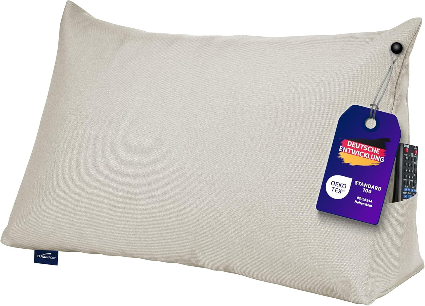 Polštář na čtení Traumnacht Cozy Back Cushion, 70 x 40 cm tmavě šedý, snímatelný a pratelný potah ze 100% polyesteru, praktická boční kapsa, certifikováno Oeko-Tex, vyrobeno podle německých norem kvality