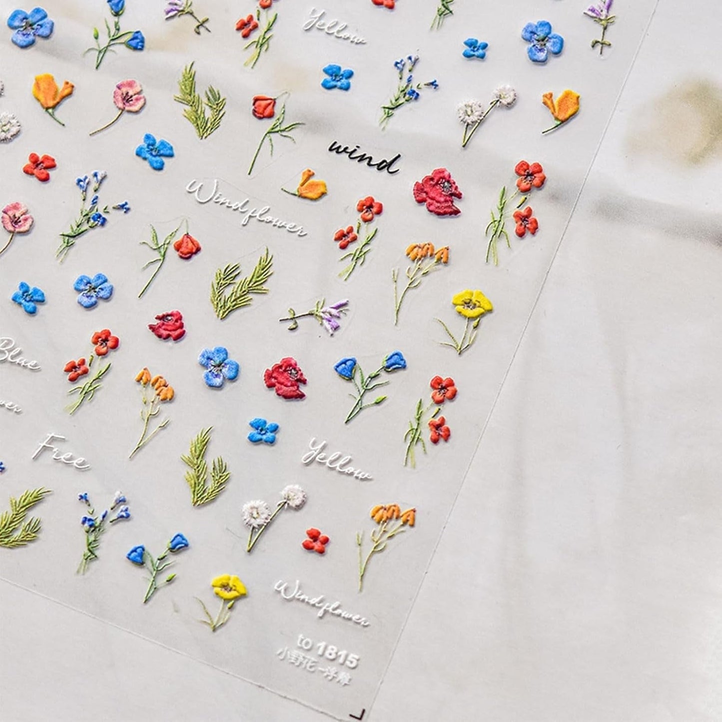 JMEOWIO 3D Nálepka na nehty Bunte Blumen Nálepka na nehty Selbstklebend Nagelaufkleber 5D Stereoskopisch Frühlings Letní Blumen Dekorace Nageldesign Zubehör 2 Blatt