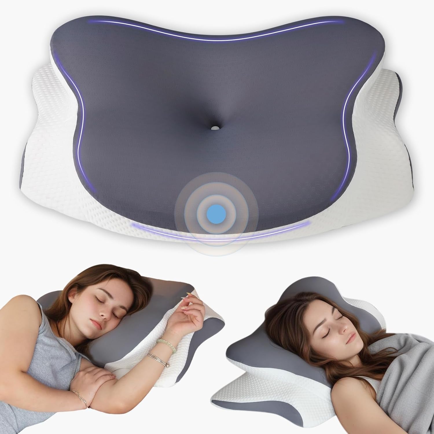 Polštář na krk Ortopedický polštář na hlavu Paměťová pěna Polštář pro boční nárazy - Ergonomický design Dutý tvar pro boční, dorzální a břišní náraz Světle šedé Krční ortopedické polštáře Naty Shop Tmavě šedá 66X40X14Cm