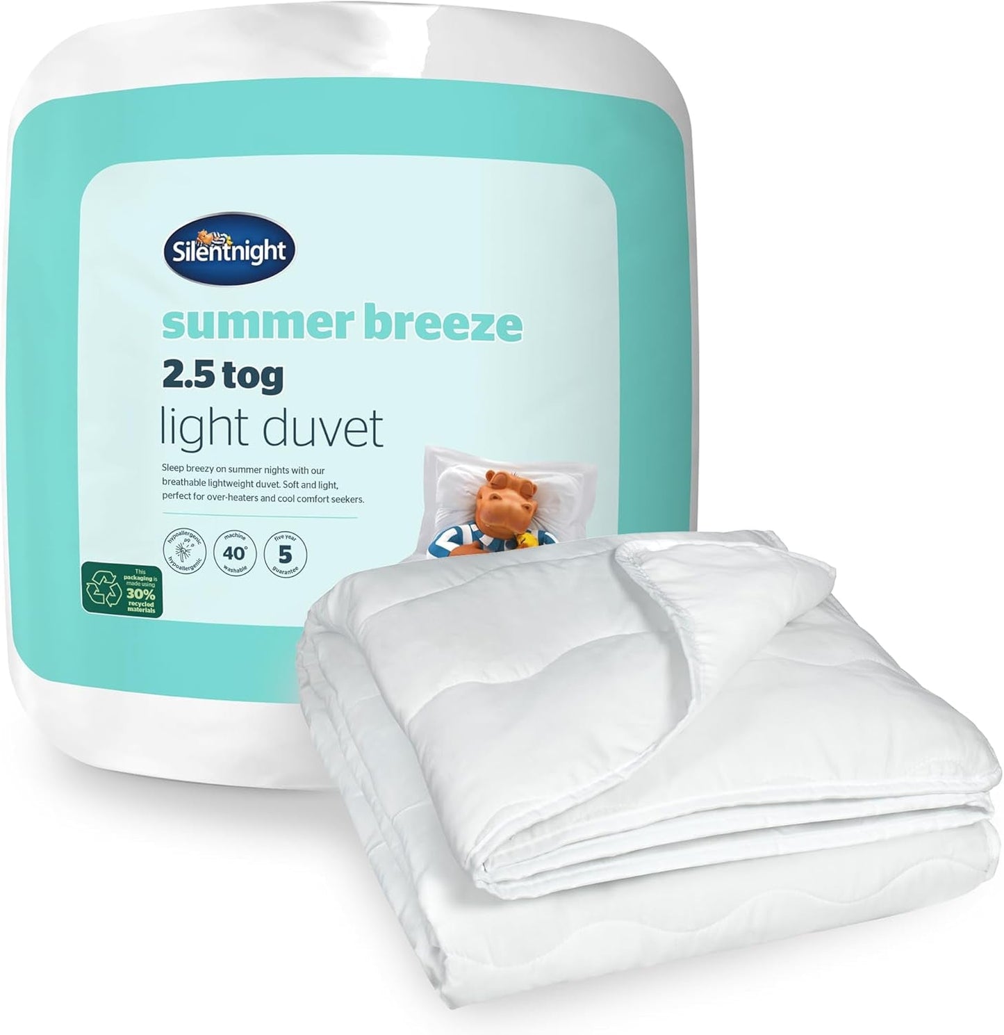Silentnight Summer Breeze přikrývka pro jednu postel, 2,5 Tog, lehká letní přikrývka, ideální pro teplé noci a horké ložnice, hypoalergenní a lze ji prát v pračce, samostatná postel, 200 x 135 cm Naty Shop přikrývky a přikrývky Standardní bílé jednolůžko