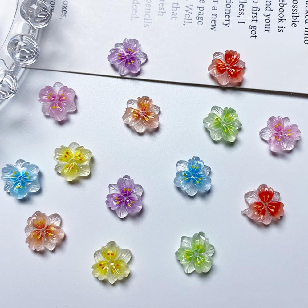 50ks 3D Blume Nagel Charms Nägel Zubehör Nageldesign Glitzersteine ​​​​Nailart Strasssteine ​​​​Květinová kouzla na nehty Světelná květinová kouzla na nehty Bunte Blumen Deko Nagel Steinchen Flowers Kamínky na nehty