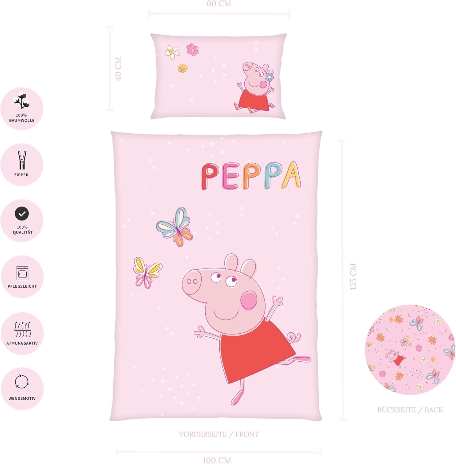 Sada dětského povlečení Peppa Pig, 100 x 135 cm a 40 x 60 cm, bavlna Povlečení - dětské Naty Shop