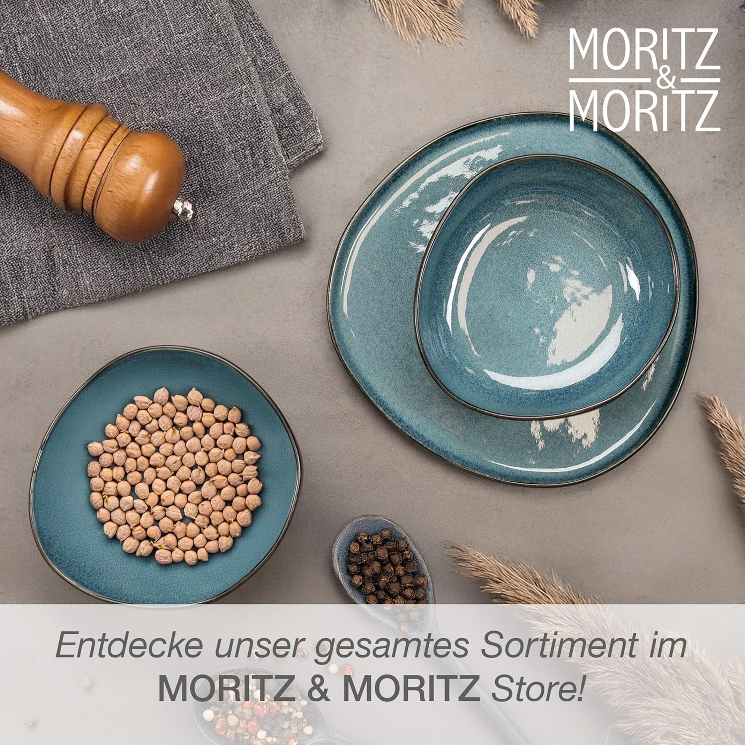 Sada servírovacích misek Moritz & Moritz BIO, modrá - 2 velké vysoce kvalitní kameninové misky, moderní a nadčasové, vhodné do mikrovlnné trouby a myčky nádobí - ideální na saláty, těstoviny, svačiny a další