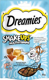 DREAMIES SHAKE UPS Multivitamin Seafood Festival kočičí pamlsky v porcovaných sáčcích – 55 g (6 sáčků)