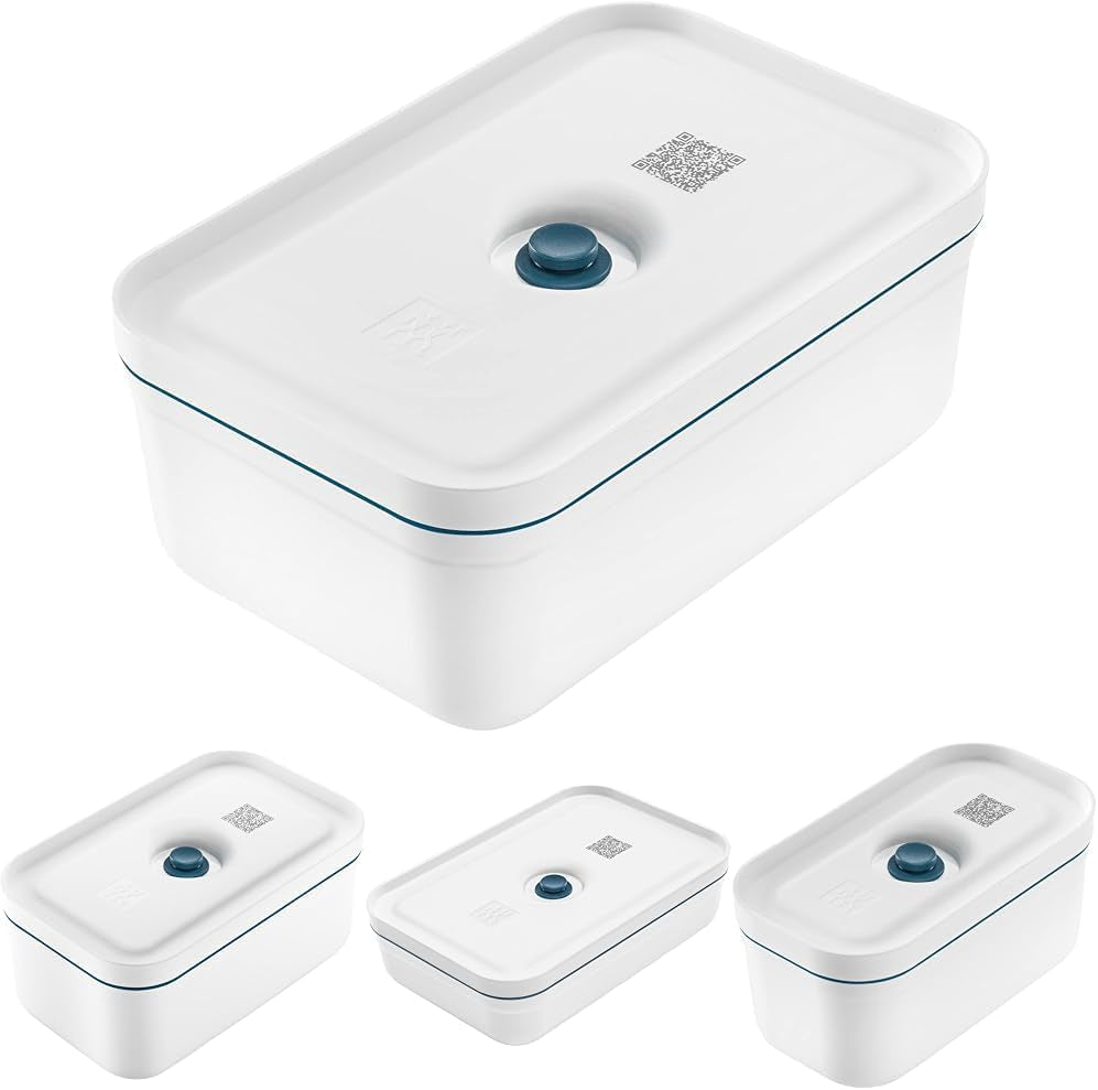 Zwilling Fresh & Save sada 4 vakuových boxů na oběd (velikost boxu S, M, L a L plochý), Uchová potraviny déle čerstvé, Materiál: Plast, Barva: White-La Mer Dózy na potraviny Naty Shop Výchozí název
