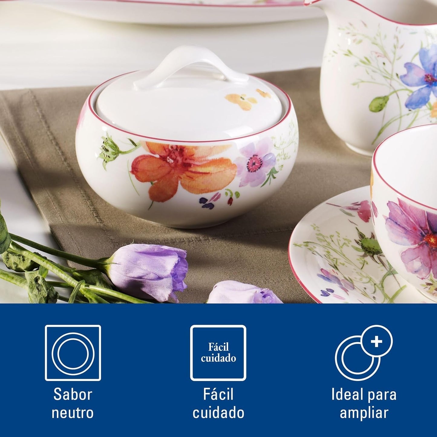 Villeroy & Boch - Cukřenka Mariefleur, Různé barvy, Vhodné do myčky, Vhodné do mikrovlnné trouby, Cukřenka s víkem, Cukřenka, Skladování, Kávový doplněk, Květinové nádobí, Prémiový porcelán