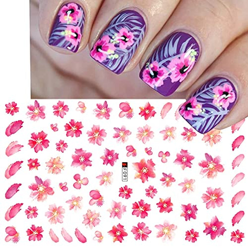 JMEOWIO Nálepka na nehty Frühling Blume 9 Blatt Nagelaufkleber Selbtklebend Rosa Blüte Nálepka na nehty Dekoration Nageldesign Zubehör