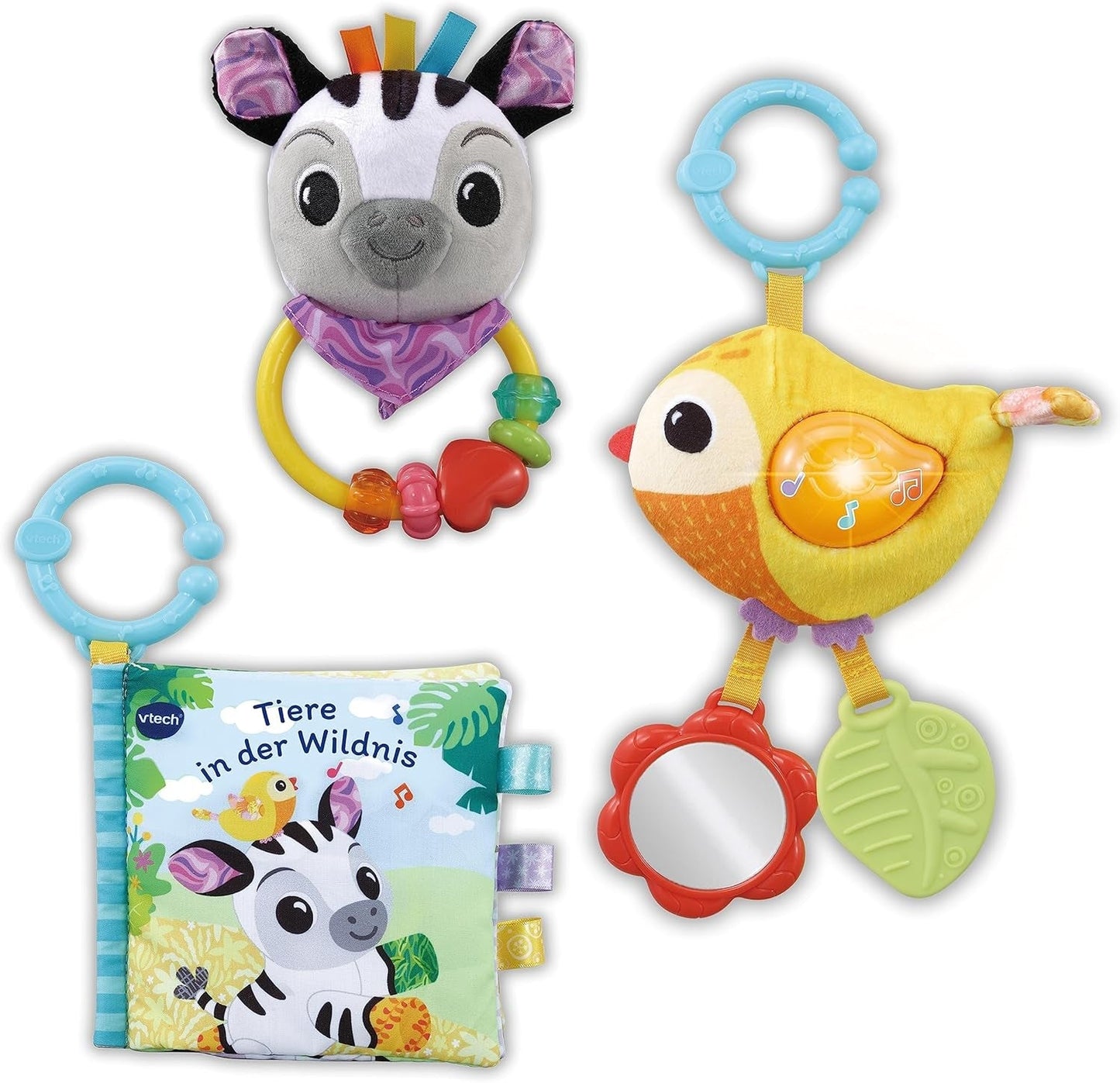 VTech Baby - Dárková sada Baby's Animal Friends - látková kniha, sada hraček s chrastícím ptáčkem a zebrou - na 0-24 měsíců Hračky pro miminka Naty Shop Výchozí název