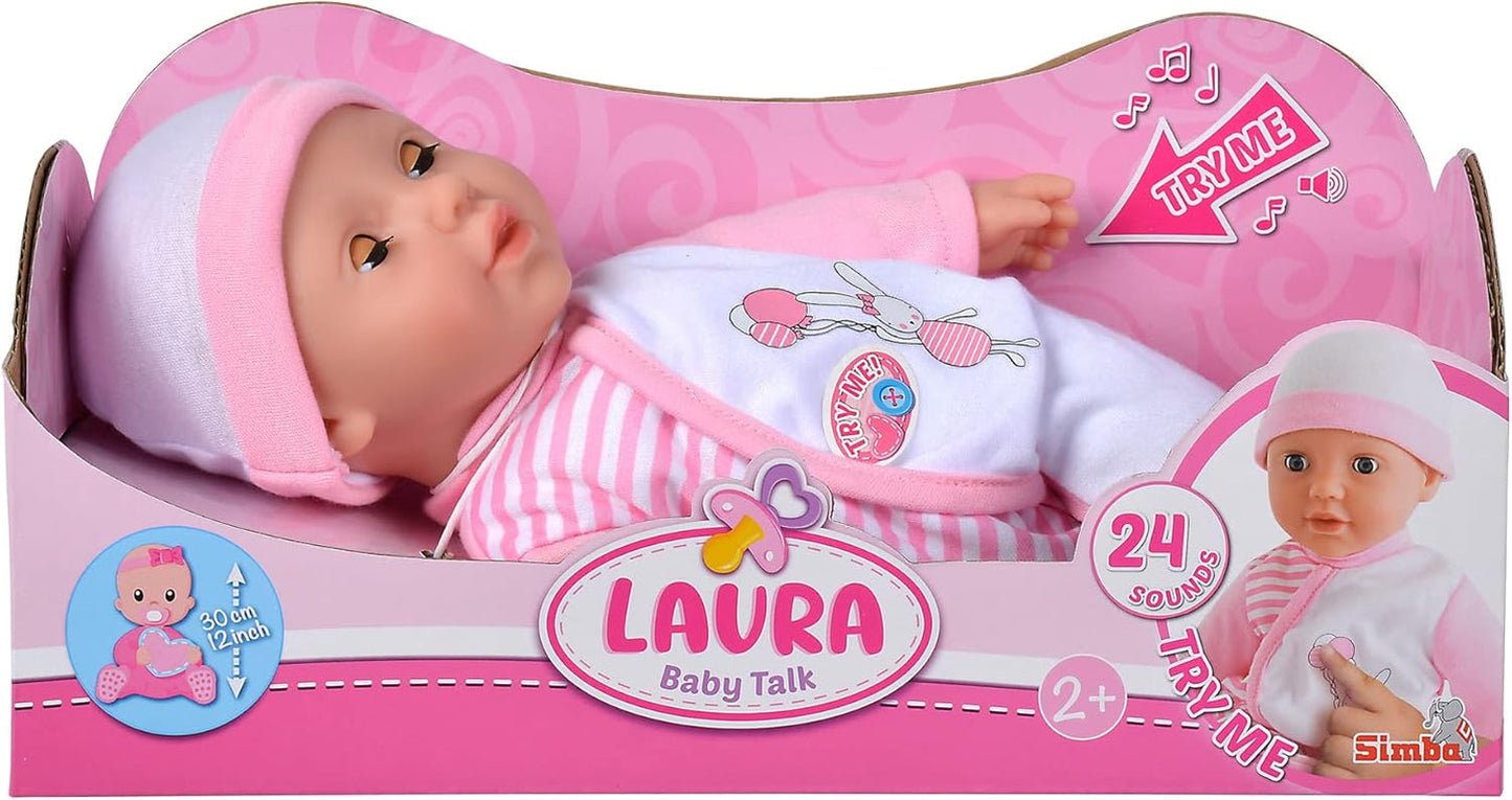 Simba 105140020 - My Love Baby Talk, měkké tělo panenka s ospalýma očima v roztomilé kombinéze, vydává 24 dětských zvuků, 30 cm, panenka pro děti od 2 let