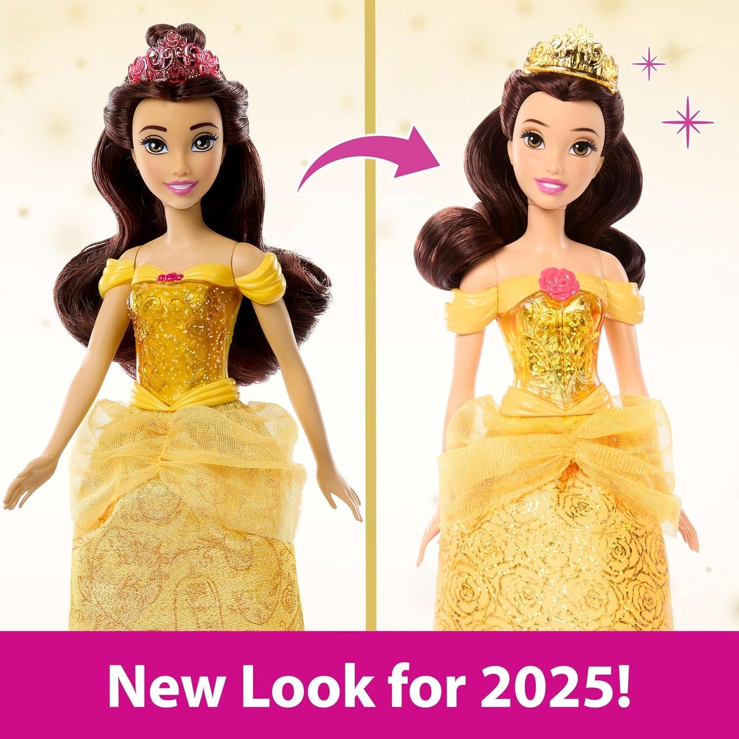 Mattel Disney Princess Toy Kloubová panenka Belle Fashion se třpytivým oblečením a doplňky Dárek pro děti inspirovaný filmem Disney HLW11