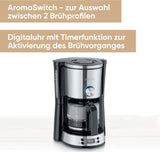 Espresso kávovar SEVERIN "TypeSwitch" se skleněnou karafou a časovačem, AromaSwitch pro výběr 2 možností spařování, digitální hodiny s funkcí časovače, až 10 šálků, 1000W, kartáčovaná nerez-černá, KA 4826