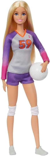 Barbie Made to Move - Volejbalová panenka s tričkem a míčem - 22 kloubů pro realistickou hru, včetně volejbalového a sportovního vybavení, HKT72