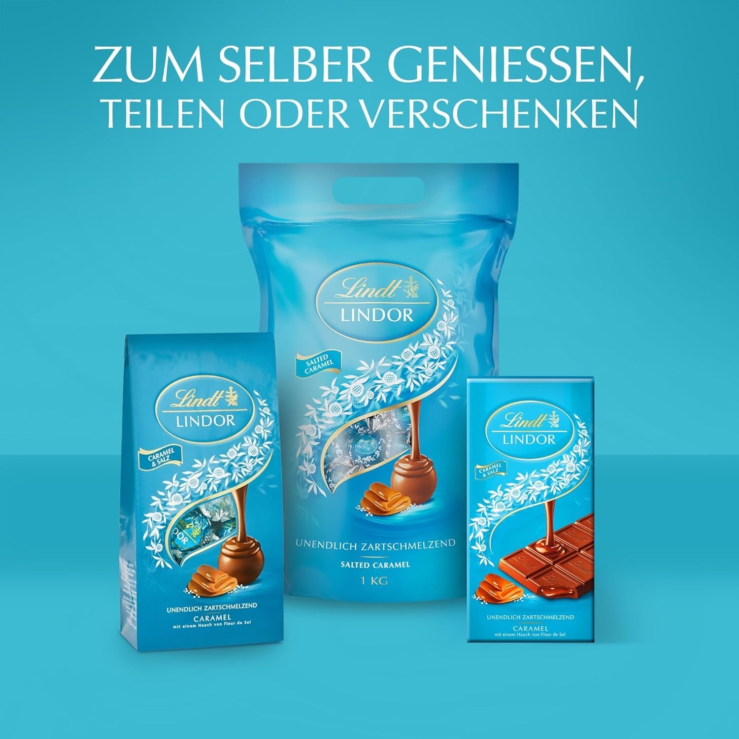Lindt Čokoláda | LINDOR Kornout ze slaného karamelu | 500 g | 38 kuliček z mléčné čokolády s náplní ze slaného karamelu | Dárek z čokolády