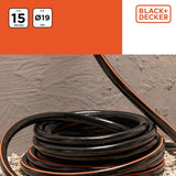 Zahradní hadice BLACK+DECKER 15 metrů - Ø19MM - Odolné PVC - Zalévání zahrady, mytí auta, napouštění bazénu - Kompatibilní s jakoukoli standardní baterií - Černá/Oranžová