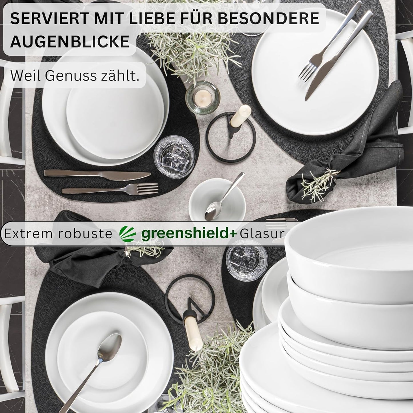 SANGER | Sada bílého nádobí Marlo 24dílná sada nádobí pro 6 s dezertními talíři, talíři, mísami a misky na cereálie Porcelánová sada talířů nádobí Moderní design PREMIUM KOLEKCE