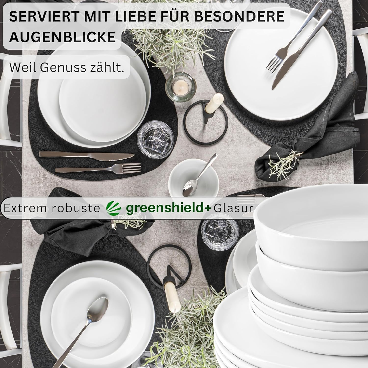 SANGER | Sada bílého nádobí Marlo 24dílná sada nádobí pro 6 s dezertními talíři, talíři, mísami a misky na cereálie Porcelánová sada talířů nádobí Moderní design PREMIUM KOLEKCE