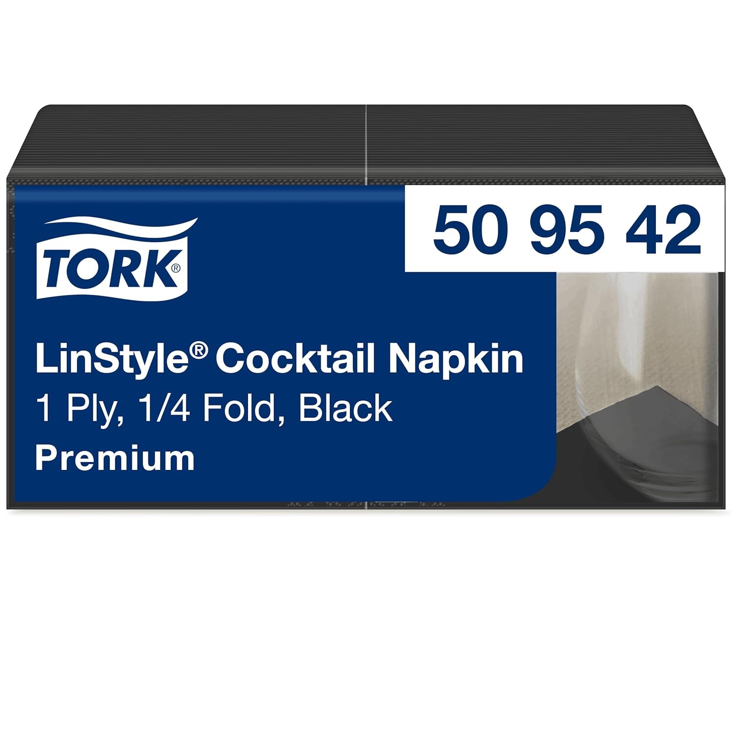 Tork Linstyle 509542 Černé koktejlové ubrousky, 1/4 skládání, 1 vrstva, 23,8 x 23,8 cm, 1 x 100 ubrousků