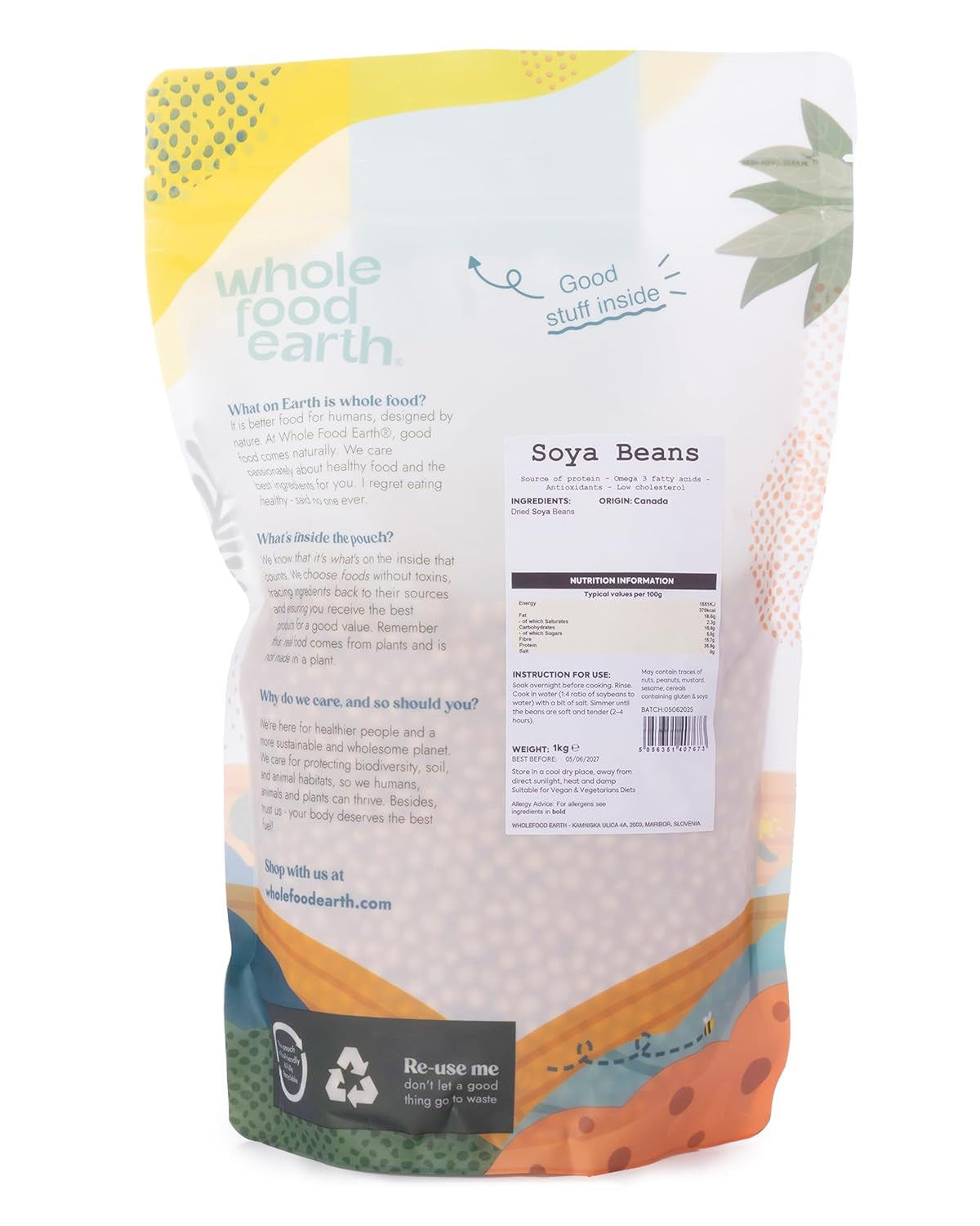 Wholefood Earth soja - non-GMO - natural - vegan - bez mléčných výrobků - bez přidaného cukru 1 kg