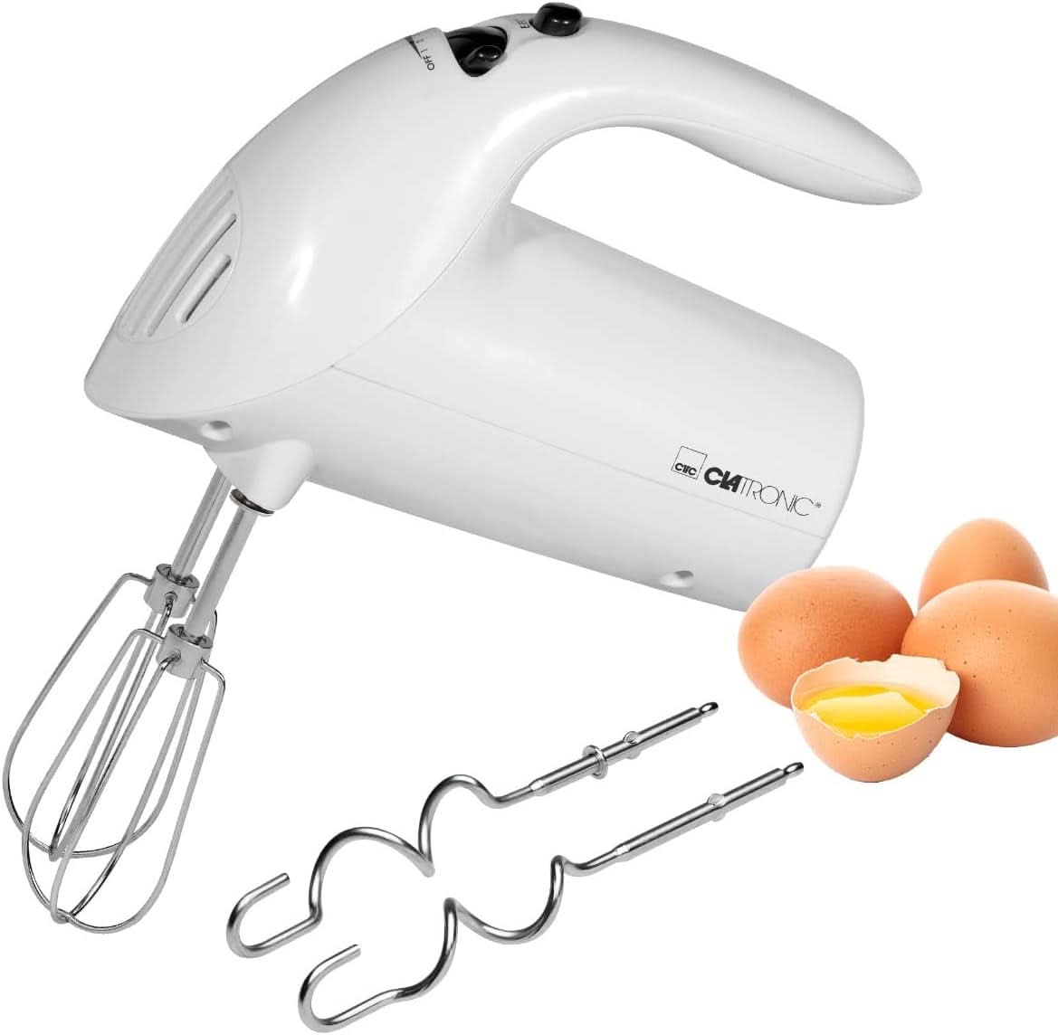 Mixér Clatronic | Kraftvoller 400W motor | Ruční mixér | Turbostufe & 5 Geschwindigkeitsstufen | Ruční mixér | Spülmaschinengeeignete Edelstahlquirle Und -Knethaken | HM 3775 Kitchen Naty Shop Weiß 250 Watt