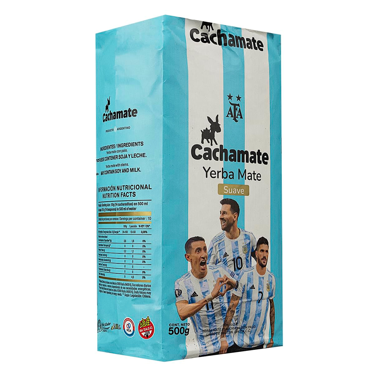 CACHAMATE Mundial Suave 500G | Speciální edice fotbal | Argentinská Yerba Mate | 12 měsíců přirozeného zrání | Antioxidační a diuretické vlastnosti