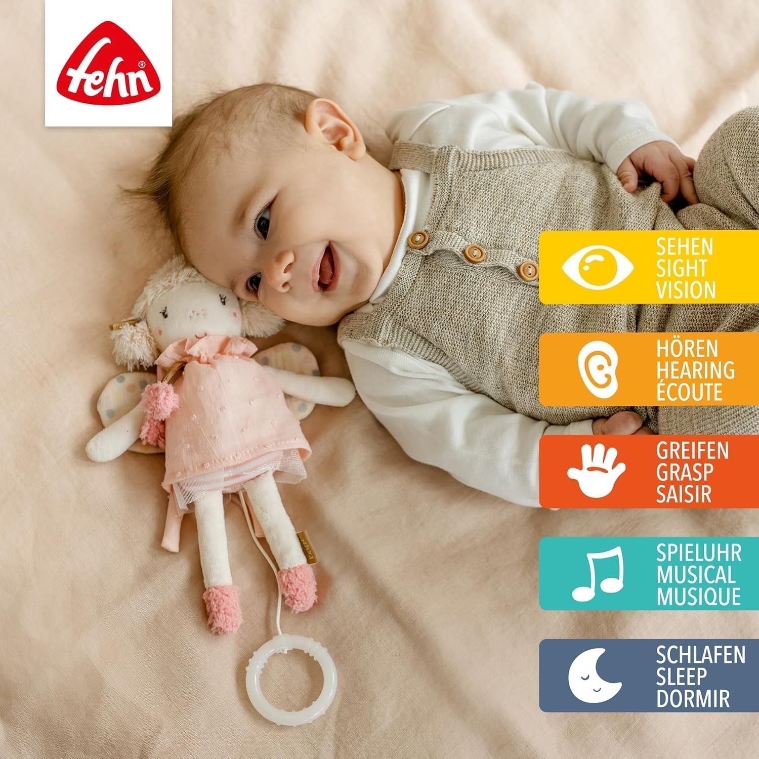 Mini hrací krabička Fehn - plyšová hračka a pomůcka pro spaní: natahovací hrací skříňka s jemnou melodií "Labutí jezero" uklidňuje v každé situaci - pro miminka a batolata od 0 a více měsíců Hračky Bebe Naty Shop