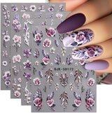 JMEOWIO 3D Nálepka na nehty Blumen Nálepka na nehty Selbstklebend Nagelaufkleber 5D Stereoskopické jarní letní dekorace Nageldesign Zubehör 4 Blatt