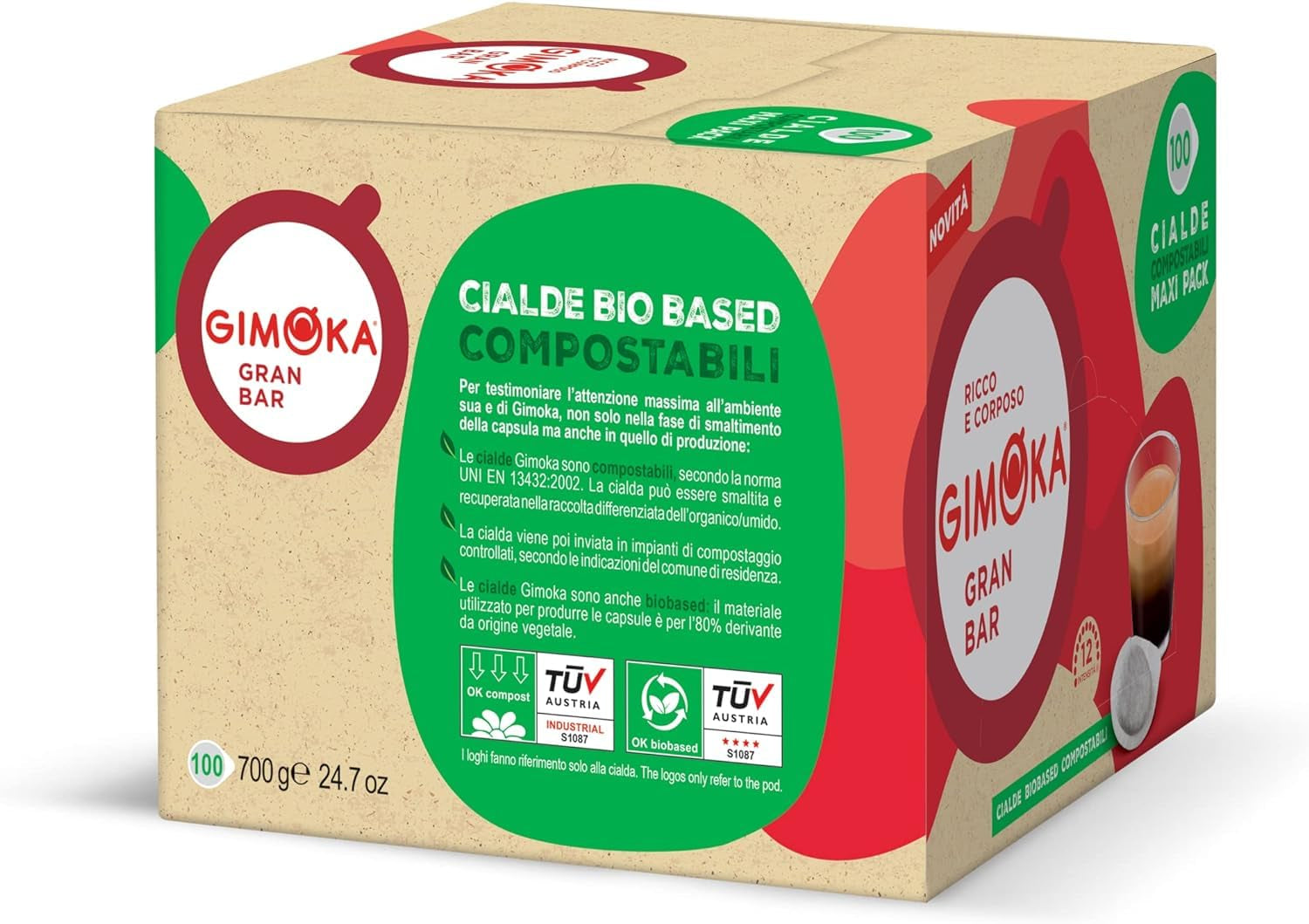 Gimoka Kompostierbare Kaffeepads, Gran Bar Intenso Kaffeemischung, Intensität 12-100 Pads – kompatibilní s ESE System Papier Pads 44 mm