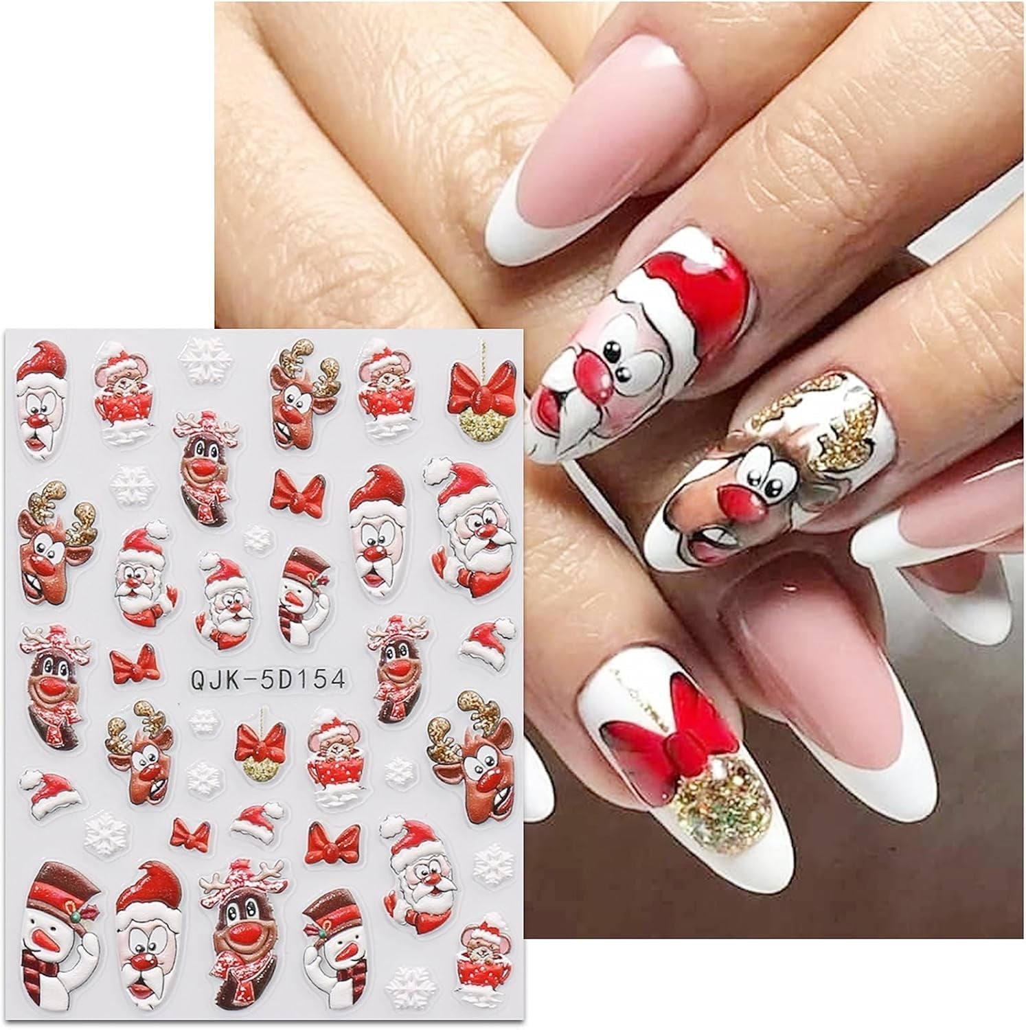 JMEOWIO 3D Nálepka na nehty Weihnachten Nálepka na nehty Selbstklebend Nagelaufkleber 5D Stereoskopisch Schneeflocke Xmas Winterurlaub Niedlich Dekoration Nageldesign Zubehör 4 Blatt
